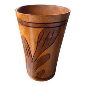 Vintage Carved Wooden Vase Large Cup Leaf Design Tiki Bar
