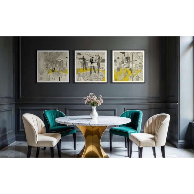 Pool Party Triptych by Steve Moors, 95"x31" Framed For Sale - Image 4 of 18