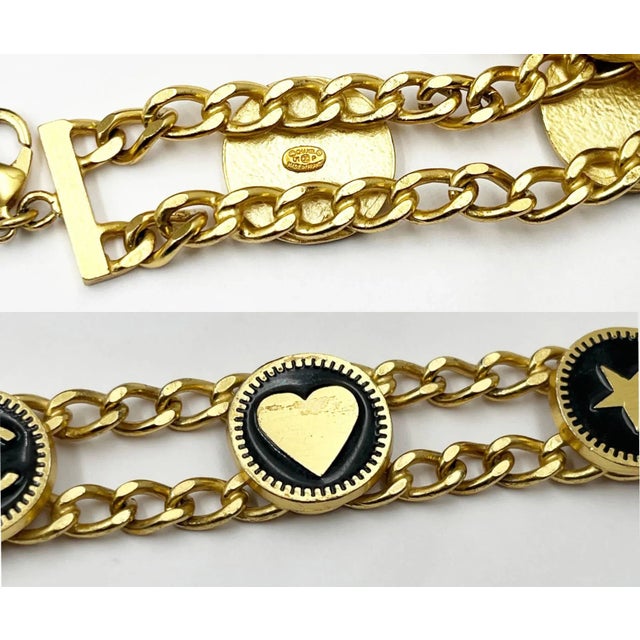 Chanel Vintage Gold Plated CC Heart Star Black Coin Bracelet