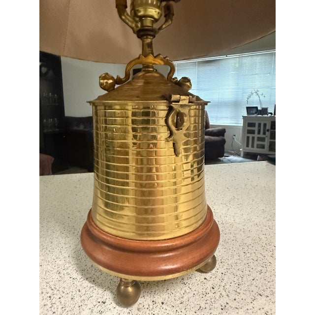 Unique Brass Antique Jar Table Lamp with Shade Antique jar made into a beautiful lamp very unique item. Excellent...