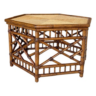 Tommy Bahama Rattan Chippendale Hexagonal Coffee Table – Island Estate “Key Largo” Collection For Sale