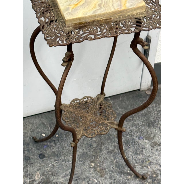 Brass 19th Century Ornate Marble Top Victorian Plant Stand For Sale - Image 8 of 12