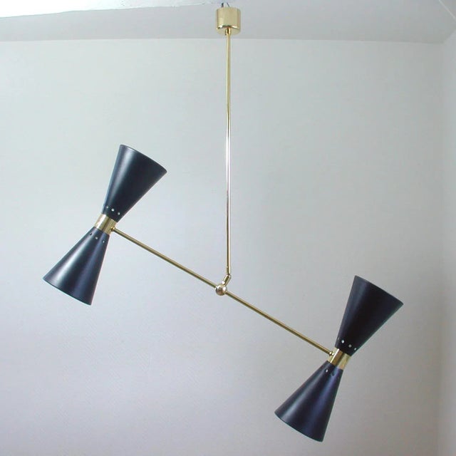 Mid-Century Modern Mid-Century French Black Double Cone Diabolo Pendant Chandelier, 1950s For Sale - Image 3 of 15