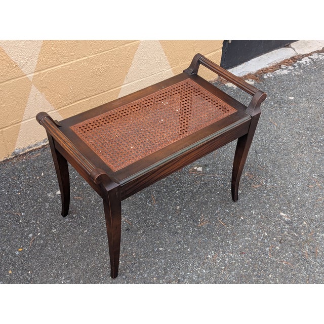 Wood Vintage Wood and Cane Seat Piano or Vanity Bench For Sale - Image 7 of 9