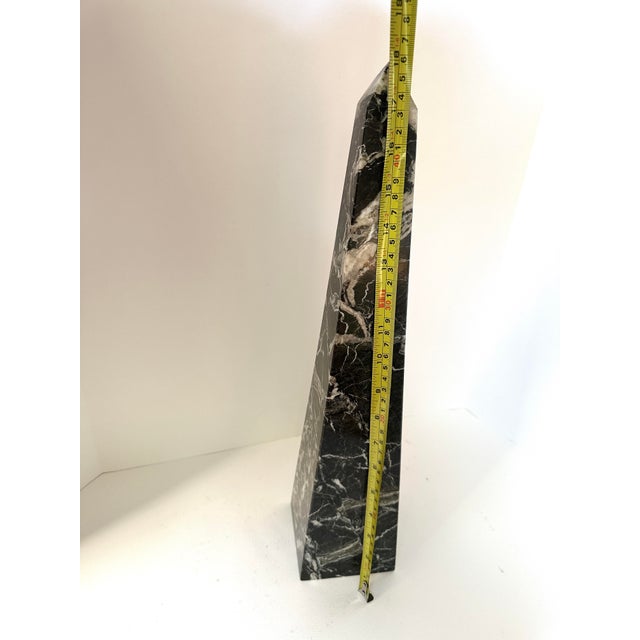 Mid 20th Century Large Nero Marquina Marble Obelisk Sculpture | Black & White Veined Stone Decor, 18” For Sale - Image 9 of 11