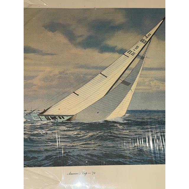 Paper 1975 “America’s Cup ’74” Nautical Print – Hand Signed by Ted Hood & Olin Stephens – Vintage Sailing Artwork For Sale - Image 7 of 8