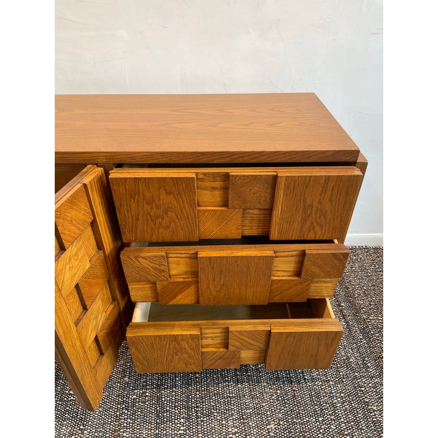 1970s Vintage Lane Brutalist Wood Dresser Credenza For Sale - Image 9 of 12