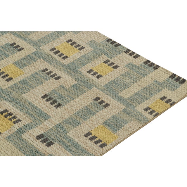 2010s 2010s Rug & Kilim’s Scandinavian Style Rug in Blue With Beige & Gold Geometric Pattern For Sale - Image 5 of 7