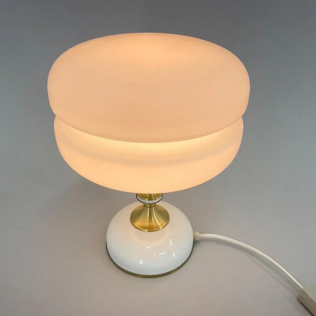 Milk Glass Brass Table Lamp attributed to Napako, 1970s For Sale - Image 4 of 11