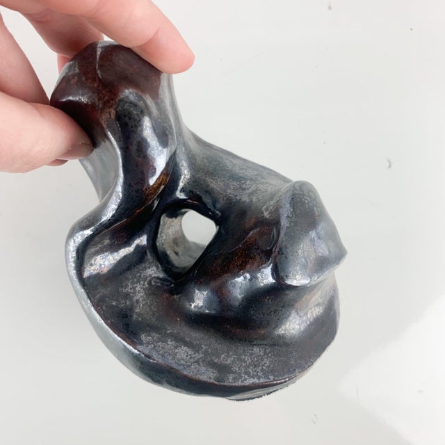 Sculpture Materials Vintage Black Bronze Art Pottery Abstract Clay Sculpture Mid Century Modern MCM For Sale - Image 7 of 8