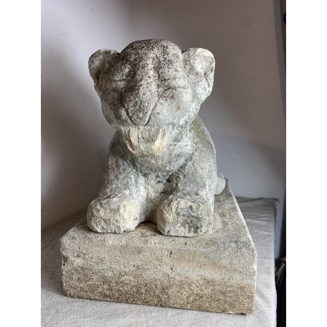 Stone Antique Reclining Lion Sculpture on Base in Carved Stone, 1890s For Sale - Image 7 of 18