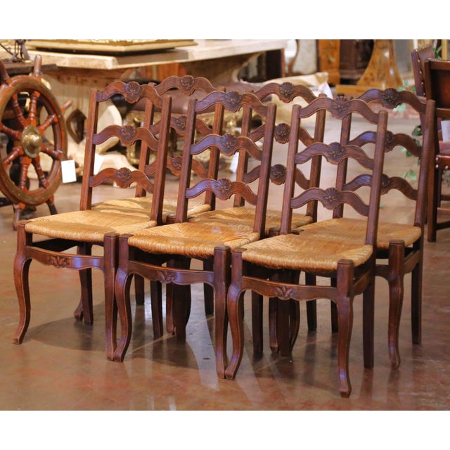 Early 20th Century Early 20th Century French Normandy Oak Rush Seat Dining Chairs, Set of Six For Sale - Image 5 of 11
