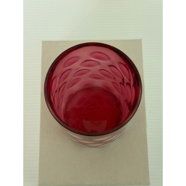 Red Mid 20th Century Hand-Blown Cranberry Art Glass Controlled Bubble Tumbler Vase 3.5” Tall For Sale - Image 8 of 10