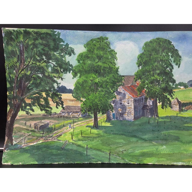 Mid-Century Pennsylvania Stone Grist Mill Watercolor by Floyd F. Hackman For Sale - Image 18 of 18