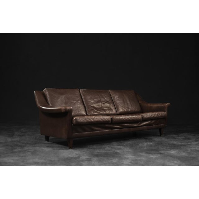 Mid-Century Danish Modern Brown Leather 3-Seater Sofa, 1970s For Sale - Image 10 of 18