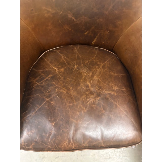 Chocolate Revelation Modern Chocolate Brown Vintage Style Leather Ellington Swivel Chairs Pair For Sale - Image 8 of 9