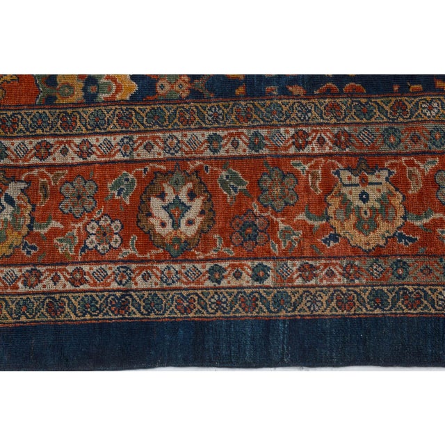 Late 19th Century Authentic 19th Century Persian Sultanabad Blue, Red Hand Knotted Wool Rug For Sale - Image 5 of 9
