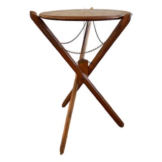 1940’s Tri-Pod Side Table, Game Table With Chain Connector Swags For Sale