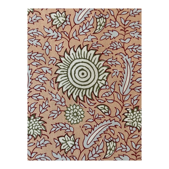 Pierre Frey Semi Kalamkar in Petrole 2 6/8 Yards Cotton Fabric For Sale