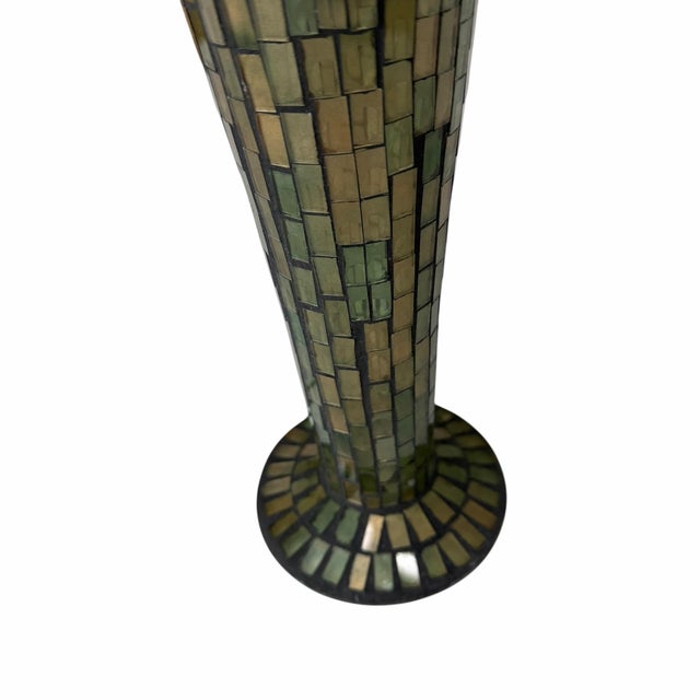 French Country Vintage Mosaic Glass Trumpet Vase For Sale - Image 3 of 5