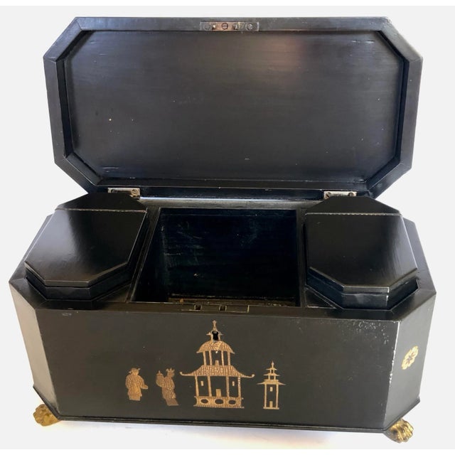 Wood English Chinoiserie Lacquered Tea Caddy For Sale - Image 7 of 13