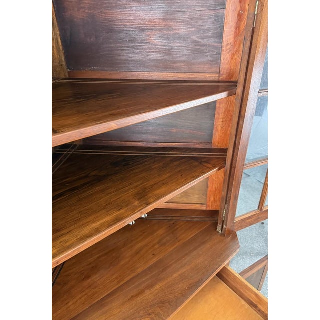 Brown Antique Bench-Made Burled Walnut Corner Cabinet For Sale - Image 8 of 12