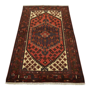 Hamedan Rug 4’1” X 6’4” Red Wool Vintage Tribal Hand-Knotted Carpet