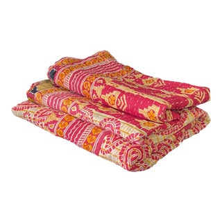 Vintage Indian CottonThrow Kantha Quilt For Sale