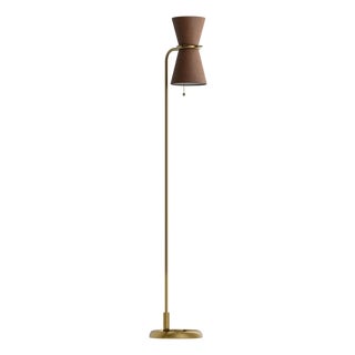 Gable Floor Lamp, Antique Natural Brass with Russet Shade For Sale