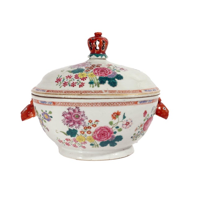 Chinese Export Famille Rose Porcelain Soup Tureen, Cover & Stand For Sale - Image 9 of 18