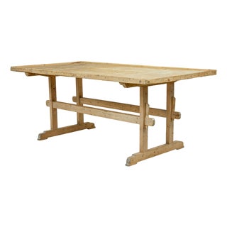 19th Century Swedish Pine Trestle Bakers Table, 1850s For Sale