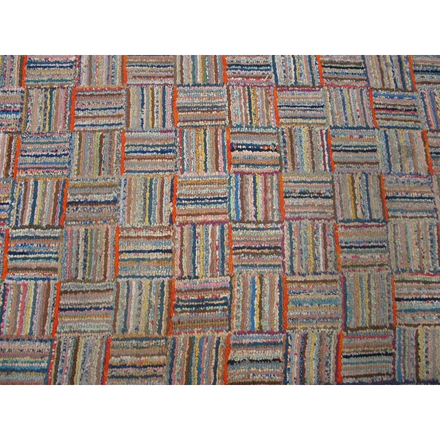 1920s Multicolor Basketweave Folk Art American Hooked Rug 3' X 27'5" Handknotted Wool Carpet For Sale - Image 4 of 9
