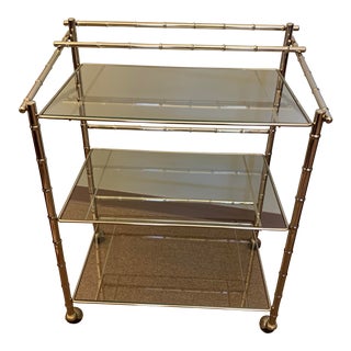 20th Century Chrome Faux Bamboo Bar Cart For Sale