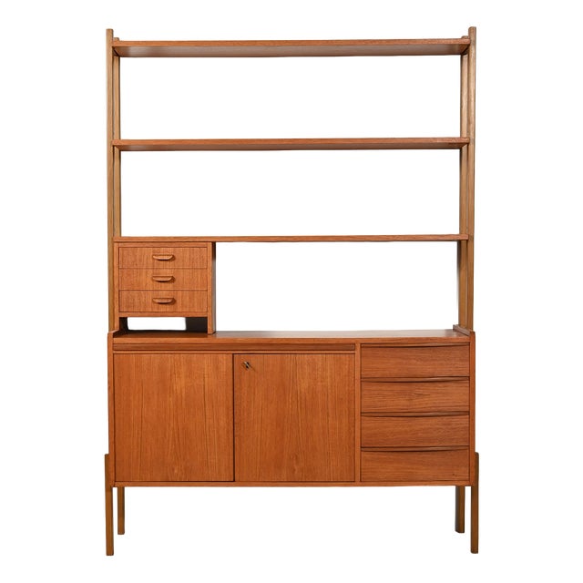 Scandinavian Teak Bookcase with Pull-Out Desk, 1950s-1960s For Sale