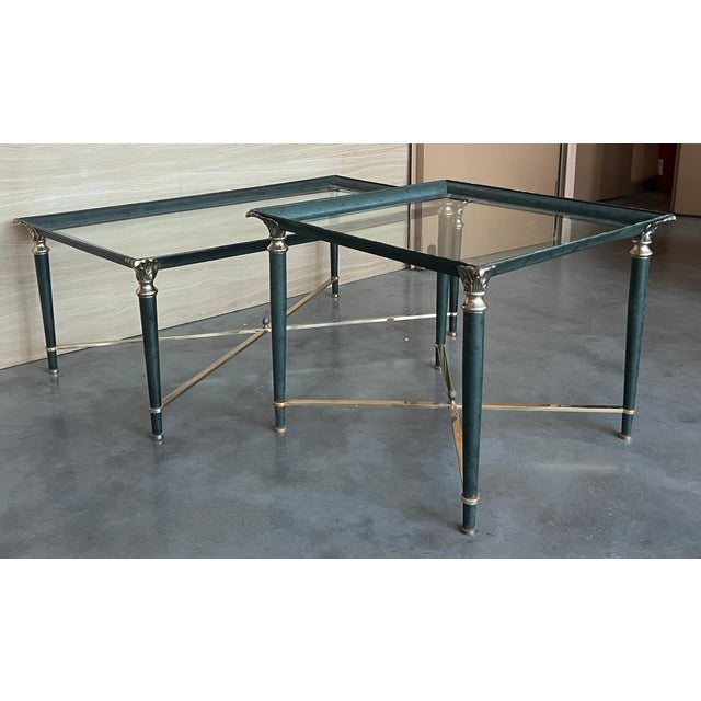 Metal Mid Century Modern Coffee Table in Green Iron with Bronze and Brass Details For Sale - Image 7 of 18