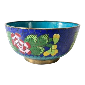 Antique Chinese Export Enameled Bowl With Brass Base