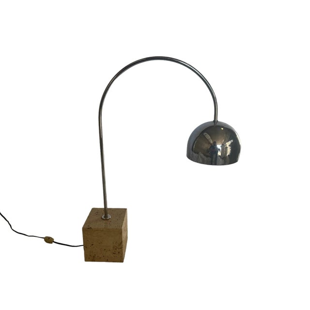 Harvey Guzzini Mid-Century Modern Chrome and Travertine Arc Table Lamp by Harvey Guzzini, Italy For Sale - Image 4 of 4