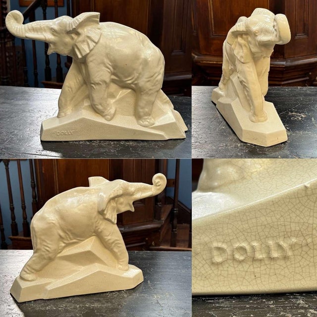 Large Art Deco ceramic elephant - Dolly made by Le Jan. Work from the 1930s. L=43cm, H=30cm, W=13cm. This piece has an...