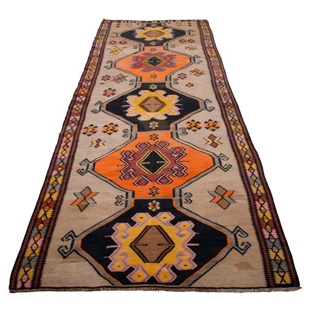 Vintage Turkish Kilim Rug Hand Woven Tribal Large Runner Rug - Neutral Earth Tone 4'4" X 12'10" For Sale - Image 6 of 18