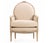 A refined pair of French Louis XVI-style bergère armchairs, distinguished by their elegant oval backs, gracefully scrolled...