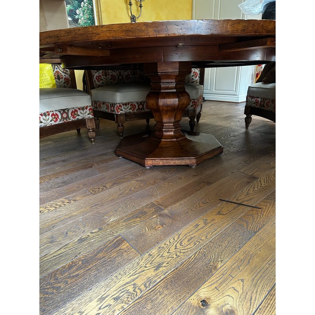 Custom Furniture Builders Vanguard Curved Banquette Set and Monumental Inlaid Round Pedestal Dining Table Complete Dining Suite For Sale - Image 4 of 14
