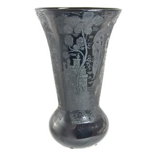 1920's Etched Paradise Ebony Vase For Sale