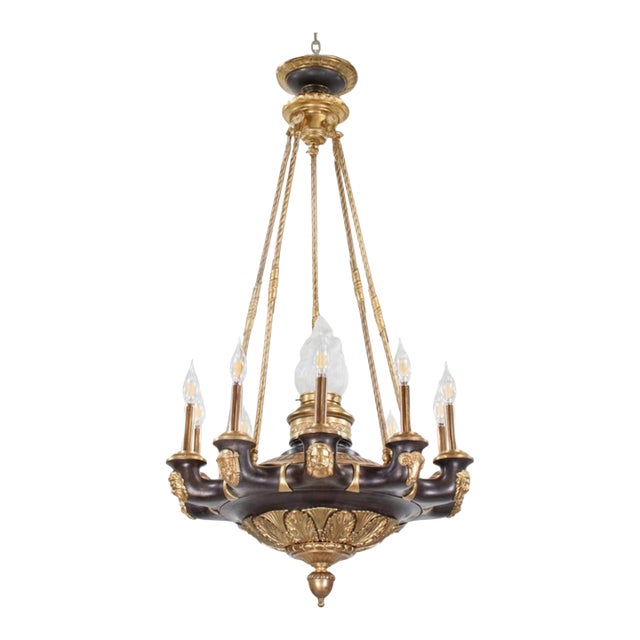 Early 20th C. French Louis-Philippe Revival Gilt and Patinated Bronze Chandelier For Sale