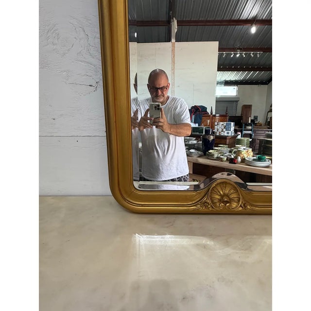 Louis Philippe 19th Century Large French Louis Phillipe Carved and Giltwood Mirror For Sale - Image 4 of 13