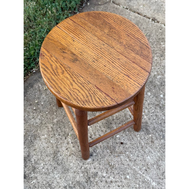 Midcentury Arts & Crafts Rustic Oak Stool For Sale - Image 4 of 8