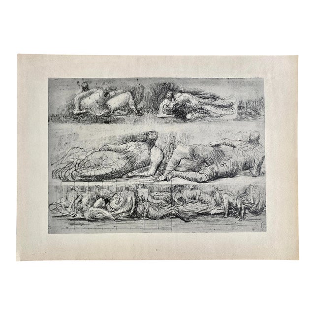 Henry Moore Vintage Original Lithograph Reclining Nudes Drawing For Sale