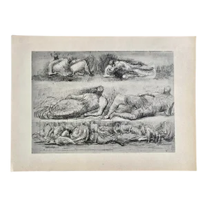 Henry Moore Vintage Original Lithograph Reclining Nudes Drawing