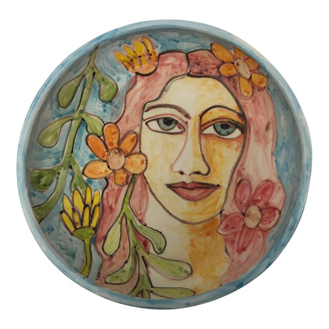 Hand Painted Ceramic Bowl, “Flower Child” For Sale