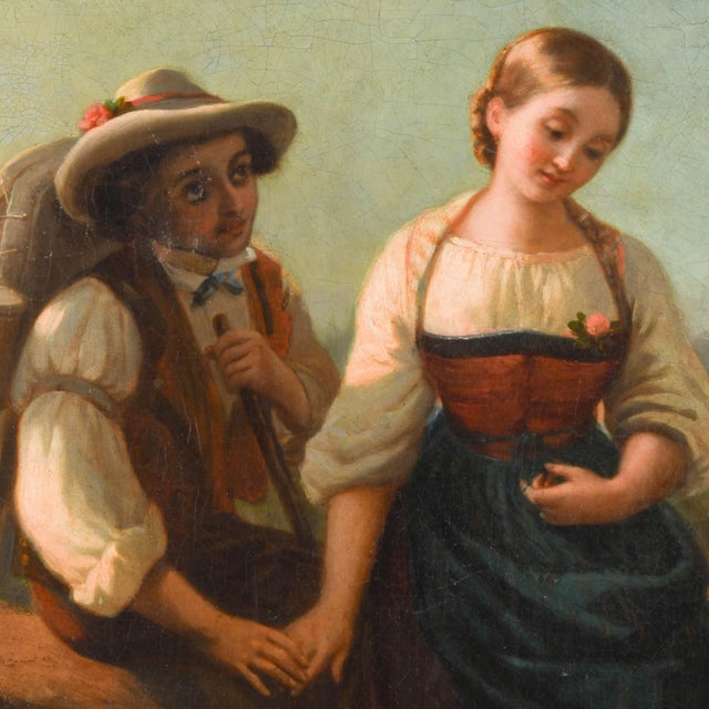 Realism Antique Framed German Couple Oil on Canvas in the Style of Friedrich Prölss For Sale - Image 3 of 17