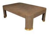 Image of Palatial Karl Springer Parsons Style Linen Wrapped Coffee Table / Cocktail Table For Sale